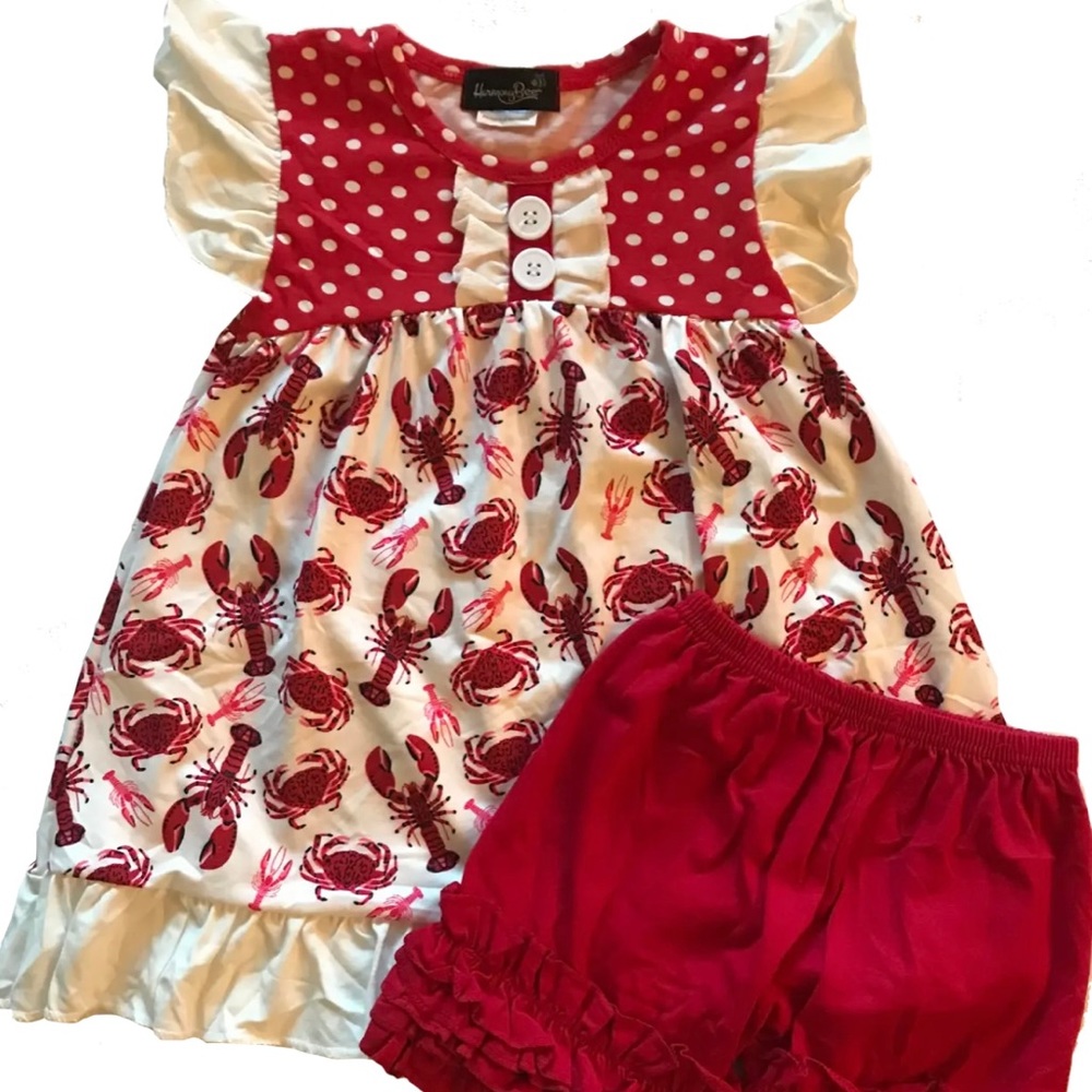 New Boutique Harmony Bee Sz 8-9 Lobster Flutter Shorts Tunic Dress Set Nautical